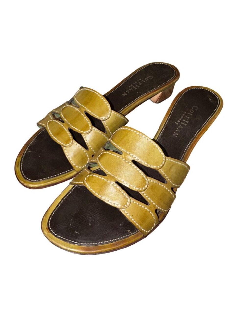 Cole Haan Resort Olive Green Leather Heeled Narrow Sandals Womens 7.5 AA Slip On